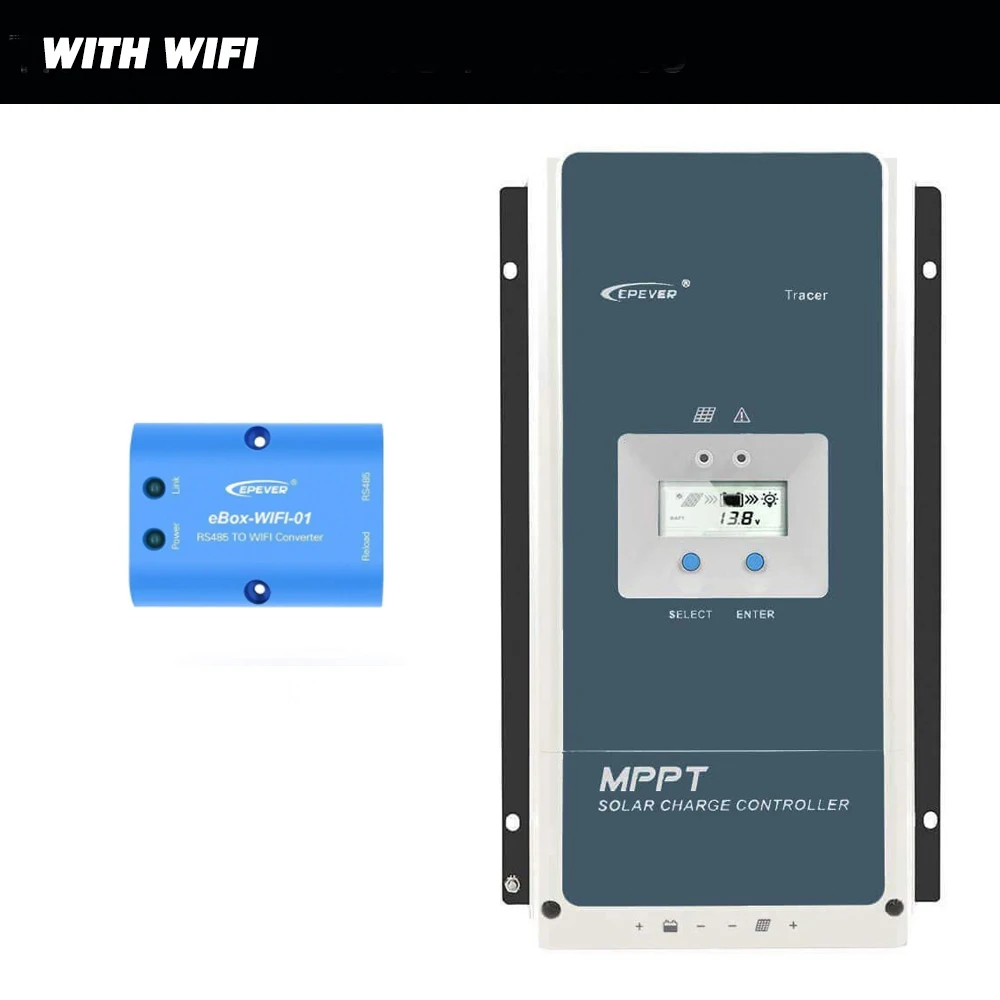 Epever 50A 60A 80A 100A MPPT Солнечный Контроллер заряда 12 в 24 в 36 в 48 в авто подсветка ЖК Солнечный регулятор Поддержка wifi MT50 пульт дистанционного управления - Цвет: with WIFI