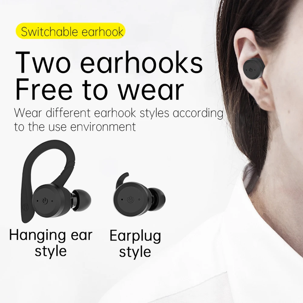 Wireless Bluetooth Earphone Dual Wear Style Sport Wireless Stereo Headset TWS Earbuds IPX7 Waterproof