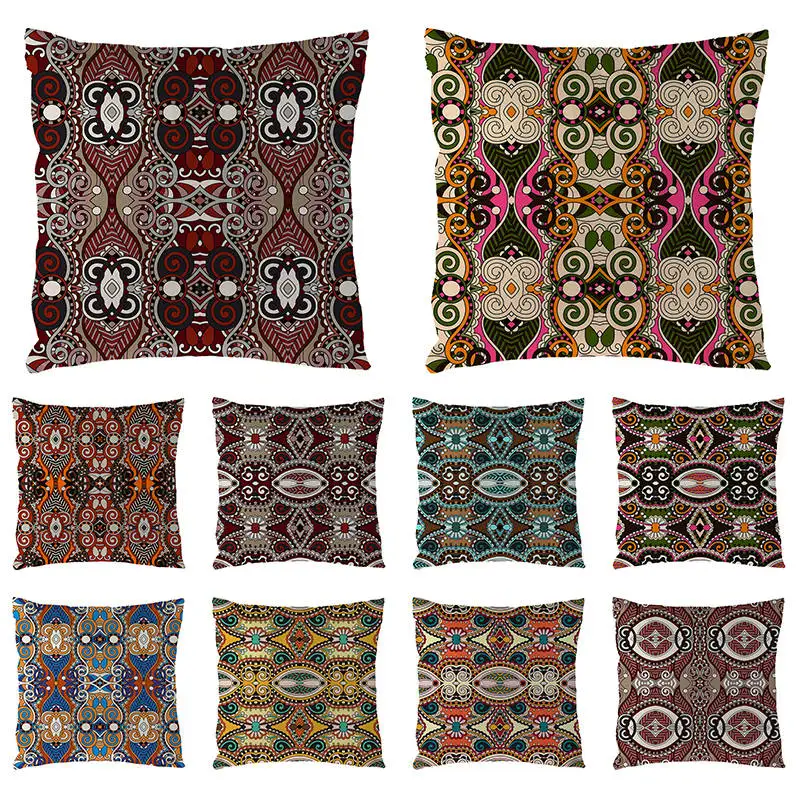 Богемные подушки коричневые декоративные льняные удобные наволочки