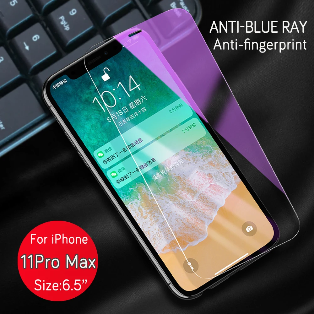 Iphone 11, анти-светильник Blue Ray, закаленное стекло для iphone 11 Pro Ma, защита от подписывания экрана для iphone X, XR, XS, 6, 7, 8 P, 2 шт - Цвет: Blue Ray 11promax