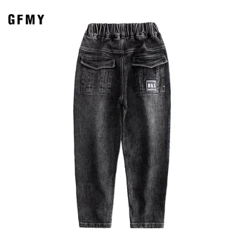 

GFMY 2019 Autumn Winter Straight Type Solid Black 5-16Year Big Boys Jeans Leisure Slim Big Pocket Children's jeans
