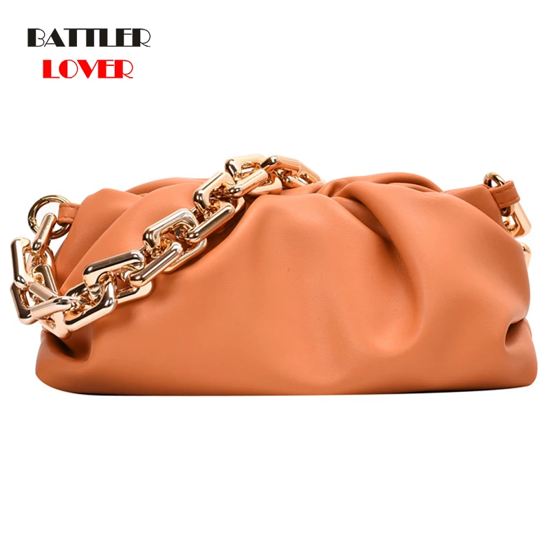 Women Shoulder Bags Cloud Shape Soft Leather Wide Chains Hobos Shoulder Purse for Female Luxury Handbag Day Clutches