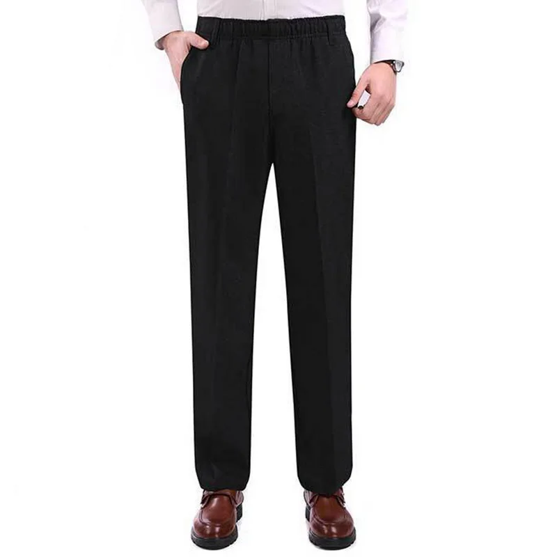 Мужские прямые длинные брюки, свободные брюки с плоской передней частью, мужские деловые брюки, прямые брюки, повседневные Черные рабочие брюки