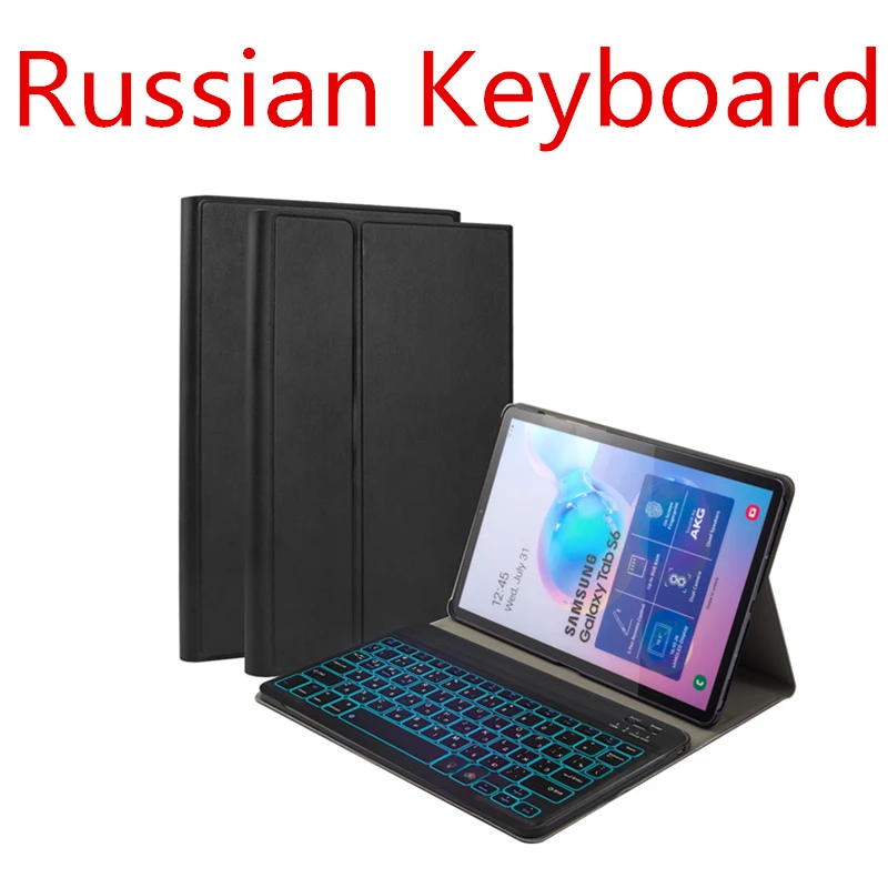 Russian keyboard Для Samsung Galaxy Tab S6 SM-T860 T865 планшет 7 цветов с подсветкой Русский Испанский США Bluetooth клавиатура+ кожаный флип-чехол - Цвет: Russian keyboard