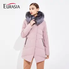 EURASIA новая Серебряная лиса Настоящий мех Обычная женская зимняя куртка полная парка ветрозащитная теплая пуховая одежда розовая куртка YD1879