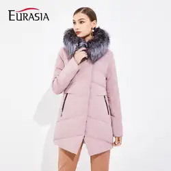 EURASIA 2019 новая Серебряная лиса Настоящий мех Обычная женская зимняя куртка полная парка ветрозащитная теплая пуховая одежда розовая куртка