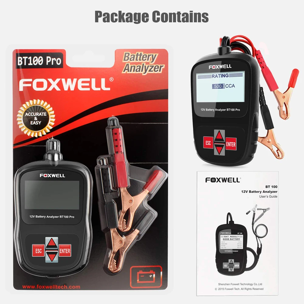 FOXWELL BT100 Pro 12 в автомобильный тестер для аккумулятора Анализатор 100 1100CCA