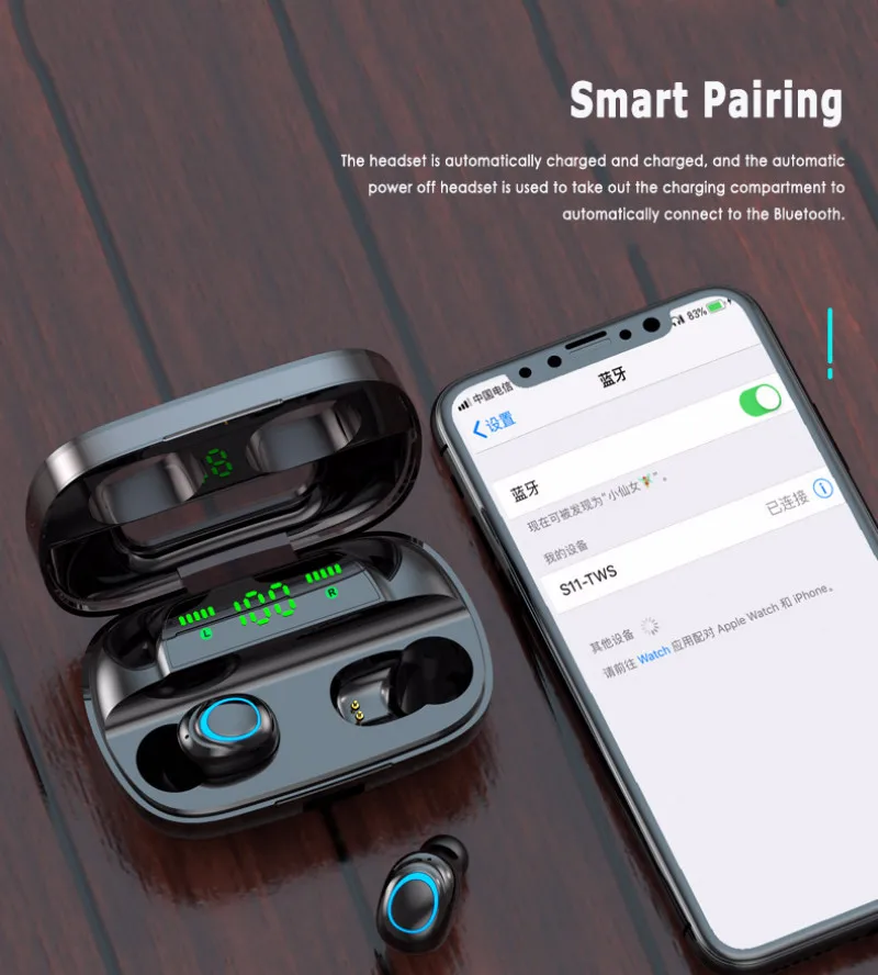 Bluetooth наушники 5,0, беспроводная Bluetooth гарнитура, спортивные 8D стерео наушники с микрофоном, зарядная коробка