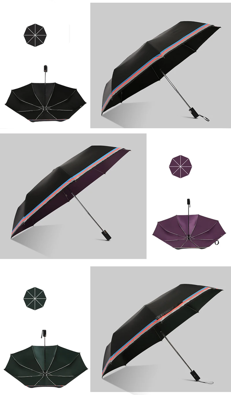Автоматический зонт со светоотражающими полосками, женский Автоматический Зонт от дождя, роскошные большие ветрозащитные зонты, Складывающийся зонт от дождя для мужчин
