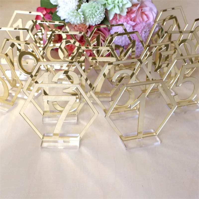 1-20 Hexagon Table Number Signs for Wedding Party Decor Silver Gold Acrylic Birthday Geometric Table Seat Card Roman Numerals