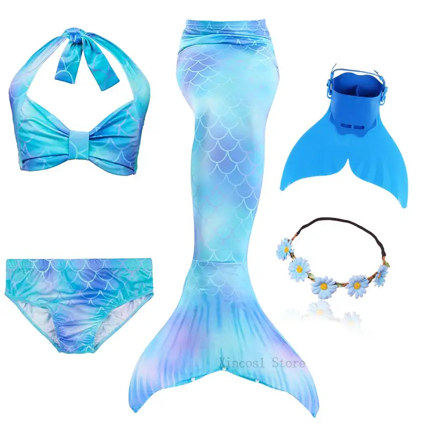 NEW The Little Mermaid Tail with Garland Ariel Mermaid Swimsuit for Kids swimmable Bathing Suit Costume Cosplay