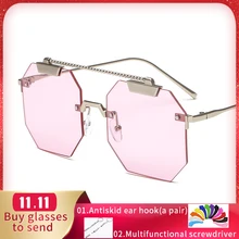 Полигональные трендовые женские солнцезащитные очки градиентного цвета, безрамные обрезные женские солнцезащитные очки ins, модные, индивидуальные, дикие очки