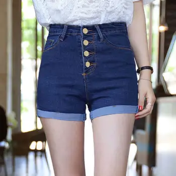 

Women's High Waist Cowboy Shorts Knicker A Thin Elastic Force Jeans Student Tight Pants Denim Shorts Jeans