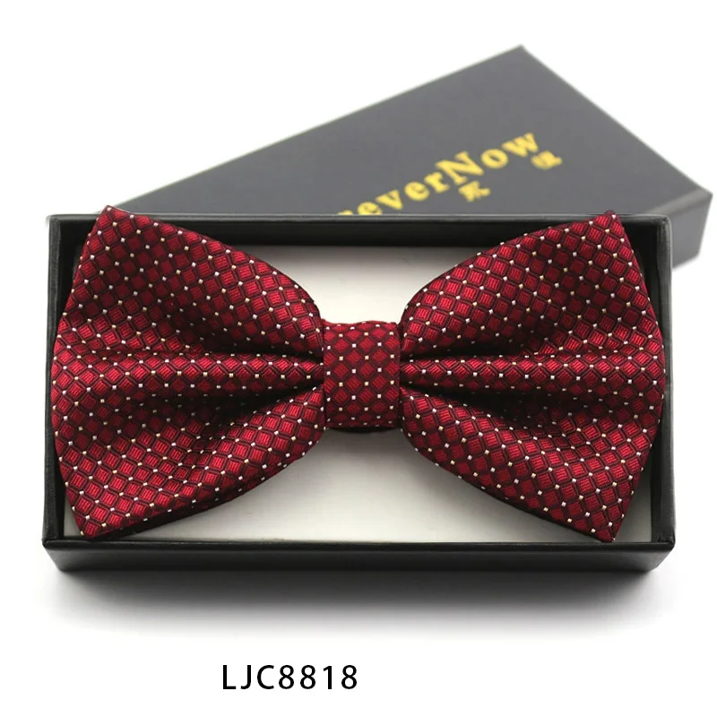 LJC8818 Новая мода мужские галстуки для Свадьба двойная ткань красное вино красная бабочка банкет годовщина бабочка галстук с подарочной коробкой - Цвет: LJC8818