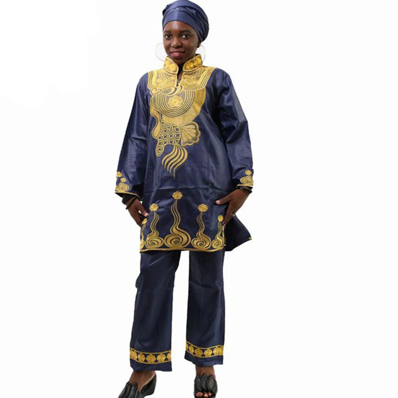 Комплект из рубашки и брюк MD с вышивкой Анкары длинным рукавом традиционное