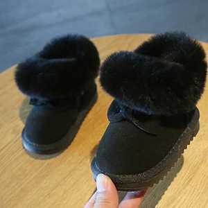 Черный Claladoudou/11,5-15,5 см; брендовые теплые плюшевые детские зимние ботинки; натуральная кожа; милые вечерние зимние ботинки с бабочкой для малышей - Цвет: Черный