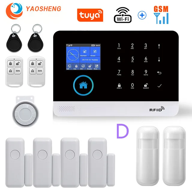 Wireless WIFI GSM Home Security Alarm System For Tuya Smart Life APP With Motion Sensor Detector Compatible With Alexa & Google D