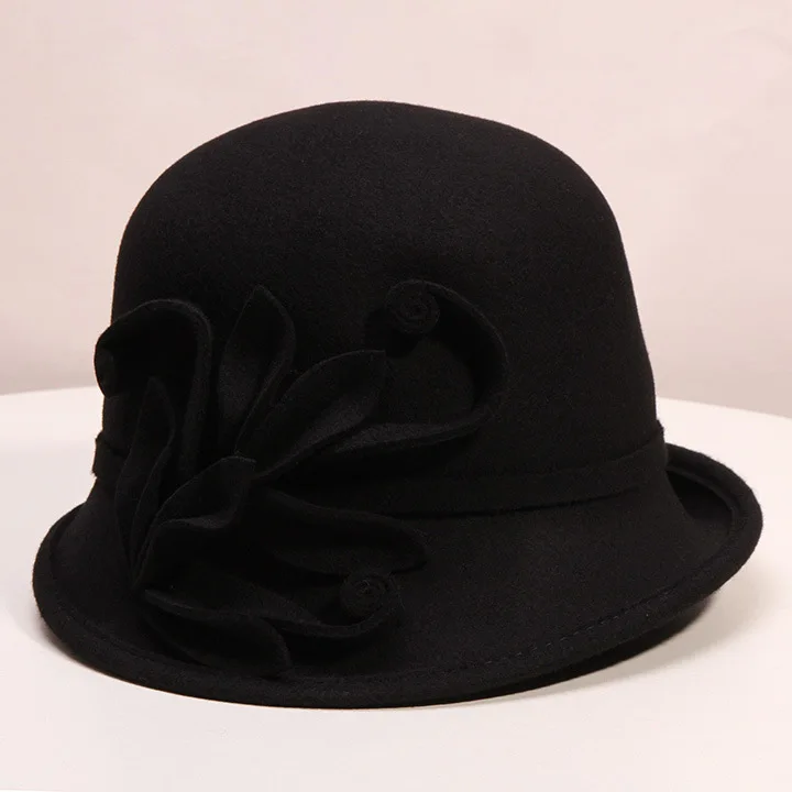 Женские осенние и зимние вечерние шляпы Fedora английская Дамская церковная модная Цветочная женская шляпа в форме колпака нерегулярные шерстяные фетровые шляпы