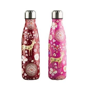 

2pcs 500Ml Double Walled Vacuum Flask Insulated Stainless Steel Water Bottle Cola Shape Water Bottle - Red & Pink