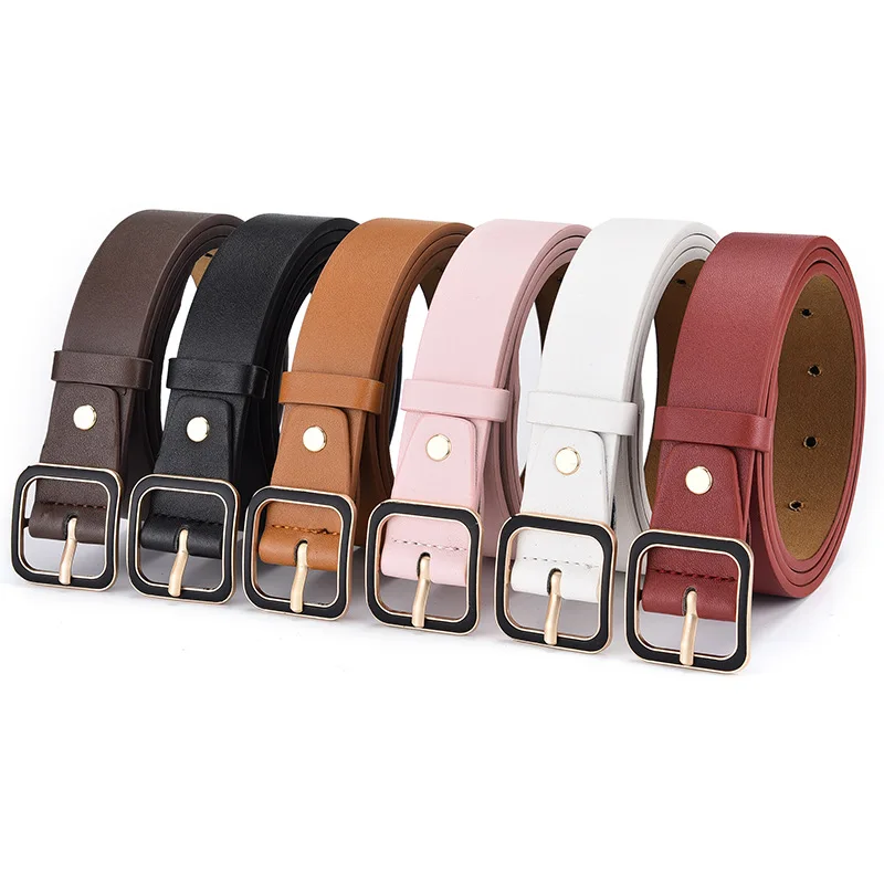 

Women's leather retro punk belt alloy square pin buckle student jeans with decoration elegant simple wild belts ceinture femme