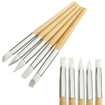 

5 Pcs/Set High Quality Silicone Brush Carving Pen Kit Silicone Head Handle Painting Brushes For Nail Art Diy Tool