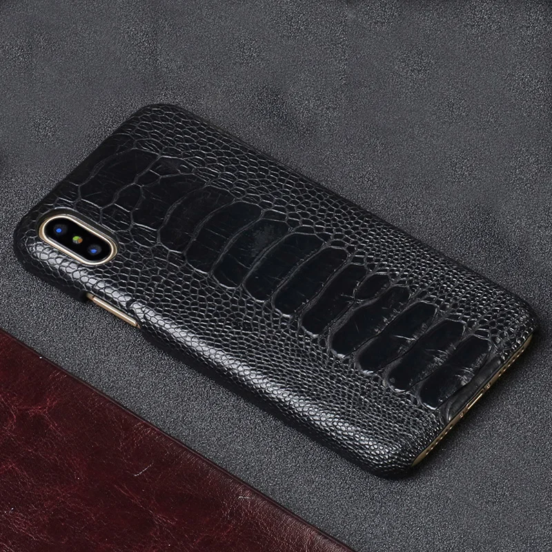 Чехол для телефона из натуральной кожи для iphone 11Pro max 6 7 8 8plus чехол из натуральной кожи страуса для iphone XR XS MAX 11 черный Жесткий чехол s