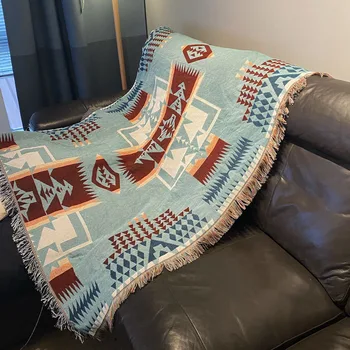 

Aggcual Ethnic Retro Knitted throw blanket cotton sofa cover geometry sofa blankets for beds Bedspread Travel Picnic mat rug