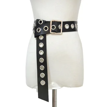 

European and American Women's New Hot Punk Style Wide Belt Fashion All-match Perforated Decorative Leather Belt