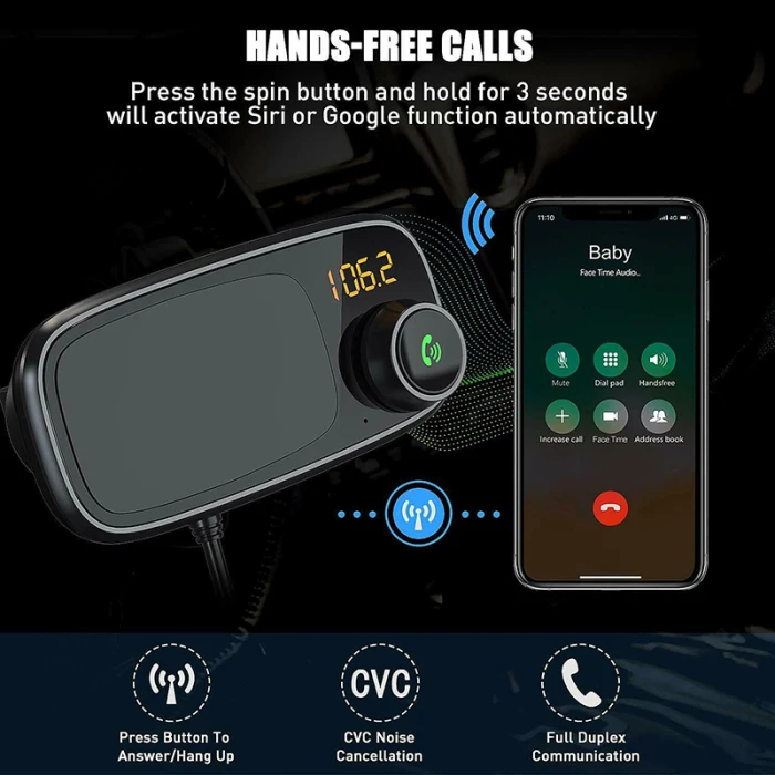 Автомобильный Bluetooth fm-передатчик с магнитным держателем для телефона QC 3,0 зарядка MP3 музыкальный плеер DU55