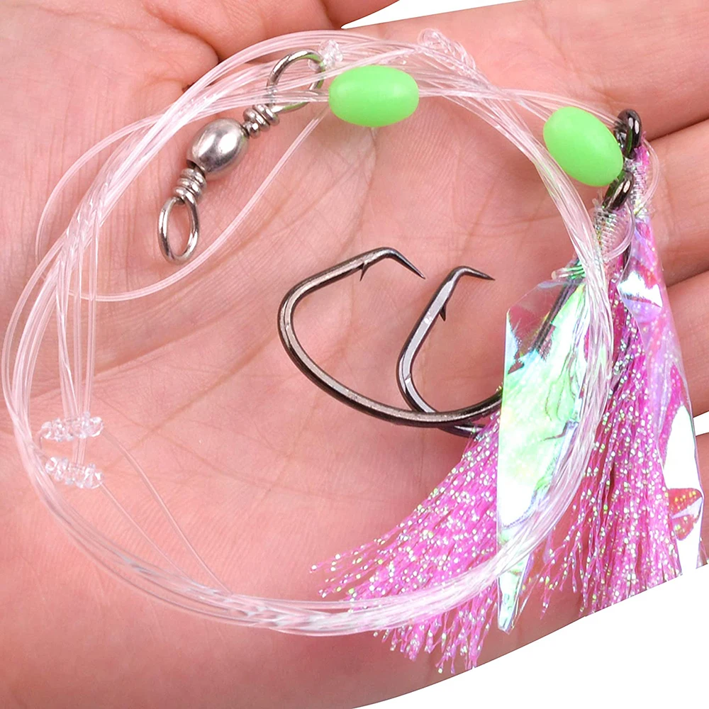 5 Packungen Angelköder Rig Salzwasser Flunder Rigs mit Mono-Vorfach für Flunder Seebarsch Heilbutt Black Pompano Bottom Fishing Rigs – Detail 5