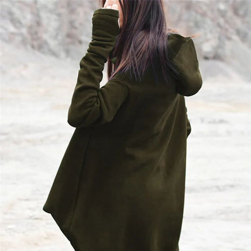  Solid Long Hoodies Women Warm Winter Sweatshirt Hooded Pullover Sweatshirt Dress Oversize Hoody Cas