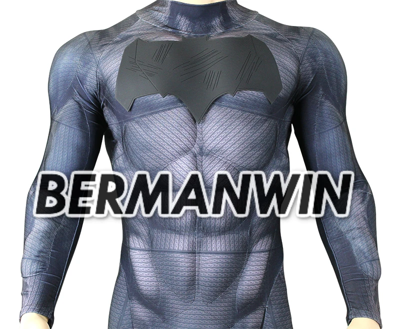 BERMANWIN, высокое качество, новейший костюм Бэтмена, косплей с 3D летучей мышью, логотип на груди, подкладка для мышц, костюм Бэтмена, костюм Бэтмена