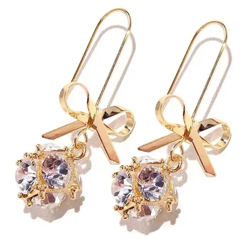 

Temperament Simple Bowknot Pendant Earrings Female Korean Dongdaemun Wild Ear Hook Zircon Earrings
