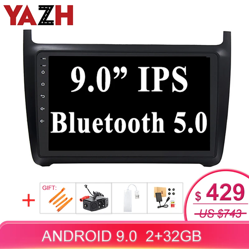 YAZH 1 Din 9,0 дюймов 1024*600 ips HD головное устройство gps Navi для VolksWagen POLO 2012 2013 с Android 9,0 Octa Core