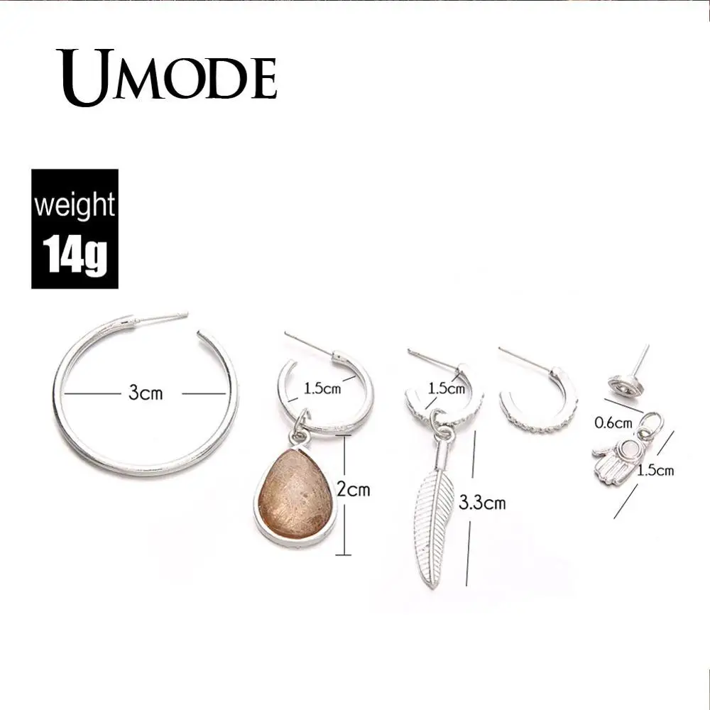 UMODE, 6 шт., большие серьги-кольца для женщин, Винтажные висячие серьги, наборы, клипсы, циркониевые серьги, манжета для ушей, ювелирные изделия в стиле бохо, PE1505