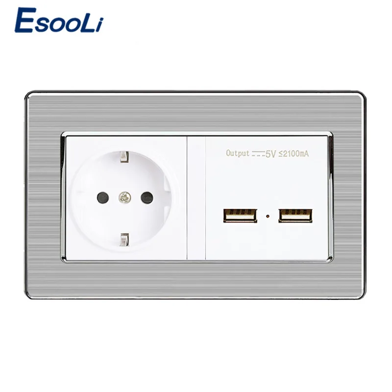 Домашняя умная настенная розетка стандарта ЕС Esooli с двойным USB интеллектуальным