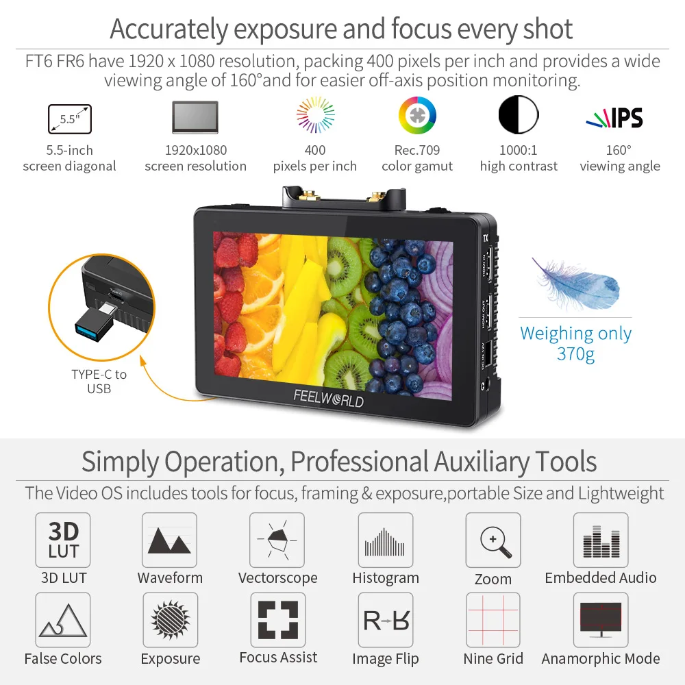 FEELWORLD FT6 FR6 5.5 Inch Wireless Video Transmission