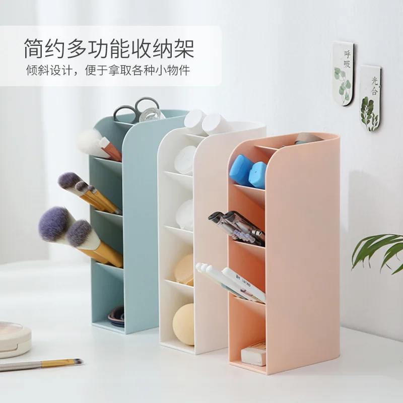 

Angle-Inserting Multi-functional Desktop Storage Box Makeup Brush Storage Rack Student Stationery Shelf Plastic Storage Pen Hold