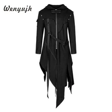 Зимняя новая мужская в стиле "панк" куртки Готический пояс Ласточка-фрак с длинными рукавами винтажная Хэллоуин длинная одноцветная форма