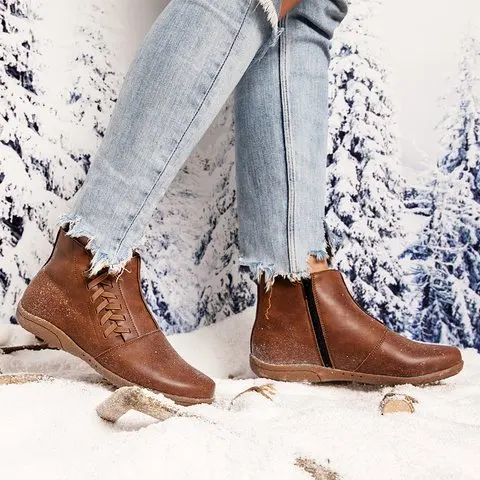 Women Walking Shoes Ankle Boots PU Leather Outdoor Sport Sneakers Soft Flat Woman Short Boots Ladies Slip-on Footwear Bota Mujer