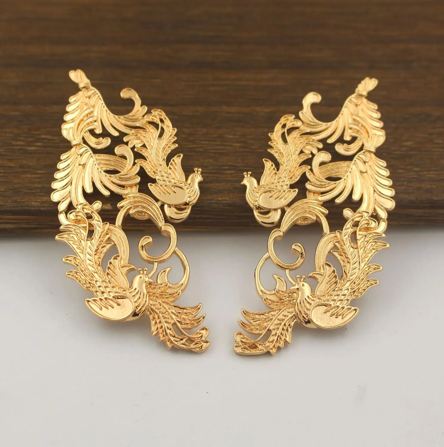 

2pairs Brass Casted Metal Phoenix Oriental Embellishment Stamping High Quality Charms Women Bridal Wedding Jewelry Accessories