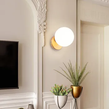 

Nordic Led Wall Moon Lamp Iron Modern Decorative Stairs Led Light Home Bedside Round Glass Wall Lights Wood mirror front lamp