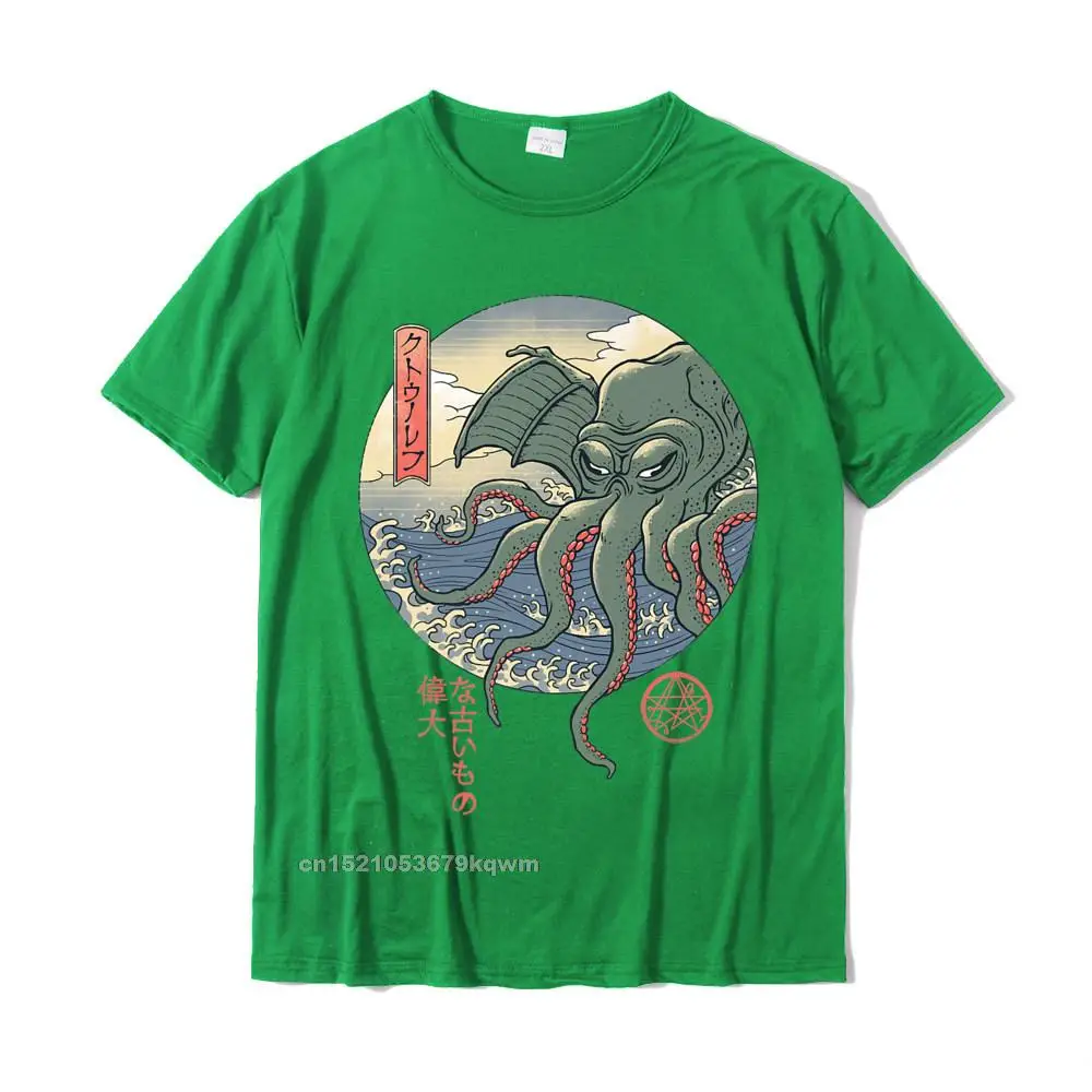 Cthulhu Ukiyo-e Premium T-Shirt__3232 Short Sleeve Tees Crew Neck All Cotton Men T-shirts Normal Tee-Shirts Dominant Cthulhu Ukiyo-e Premium T-Shirt__3232 green