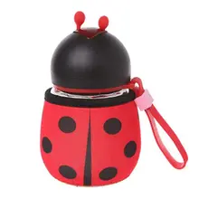 Милый пчела бутылка для воды стекло BPA бесплатно с веревкой теплоизоляция чашки набор для детей, девочек 10 унций(Божья Коровка