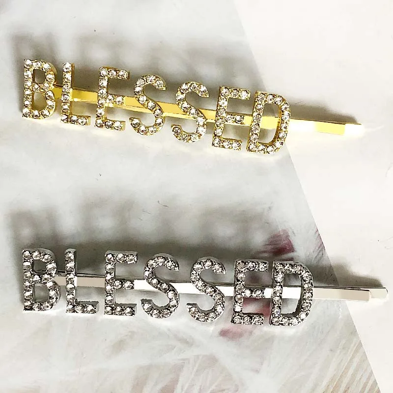 1 шт. бесстрашные/благословенные буквы хрустальные шпильки для волос Стразы заколки для волос Металлические Заколки ювелирные изделия для волос аксессуары для женщин девочек