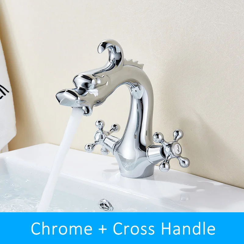 Chrome Cross Vidric Dragon стиль бассейна кран двойной кристалл ручки горячей и холодной воды Смеситель кран палубного крепления ванной комнаты Туалет Смесители для раковин - Цвет: Chrome Cross