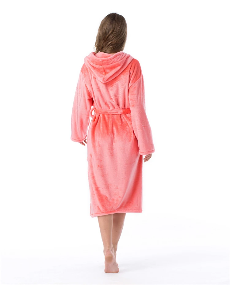 2020 Winter Kimono Robe Plush Fleece Bath Robes For Women Soft Warm Long Sleeve Hooded Nightgown Loungewear Sleepwear