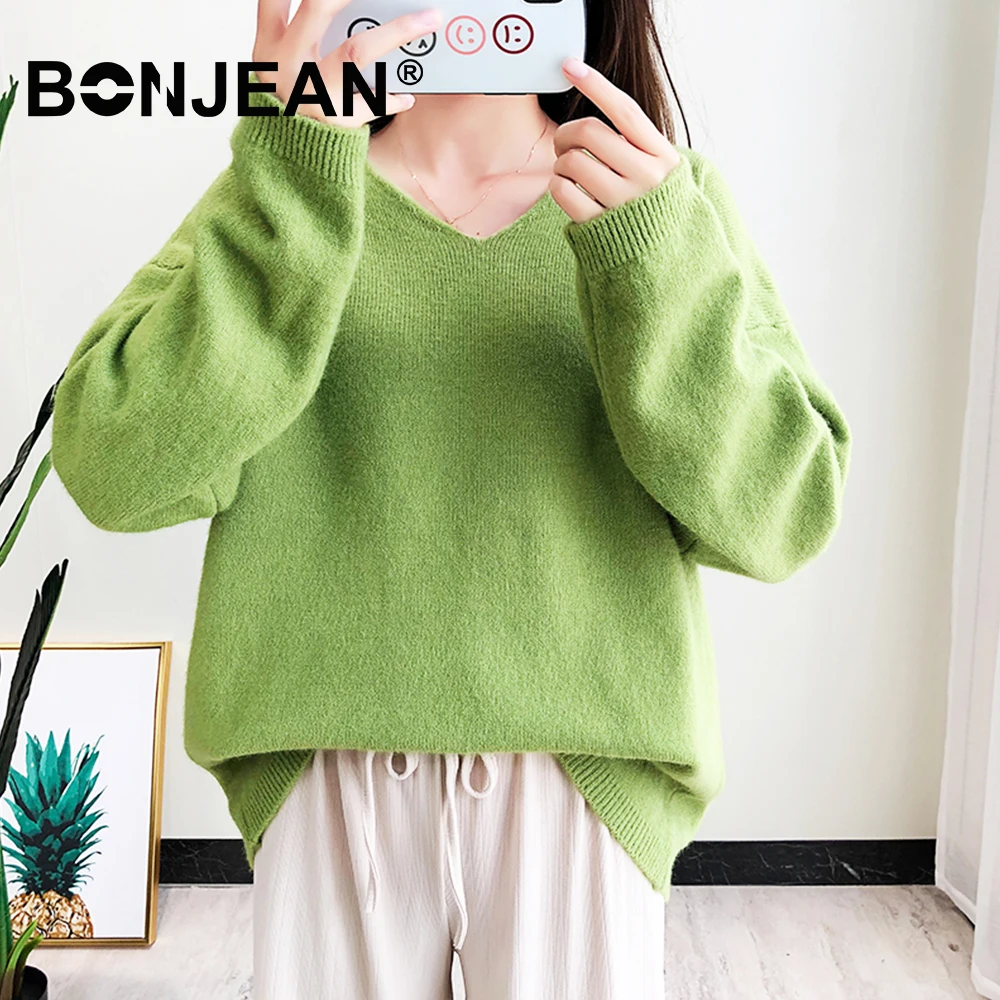 

Cashmere Sweater Women V Neck Jumper Yellow Orange Green Pullover Oversized Sweater Mujer Pull Femme Sueter Feminino Z326