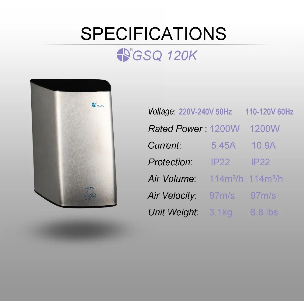 Xinda GSQ 120K универсальный мотор сушилка для рук с нержавеющая сталь Автоматический Инфракрасный датчик настенный