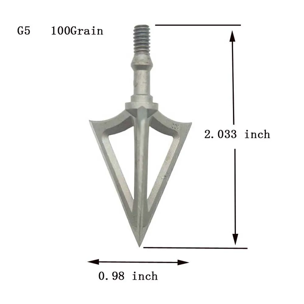 Archery Fixed 3 Blades Broadhead Arrowhead 100 Grain Stainless Steel Arrow Head Hunting Tips